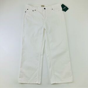 LL Bean NEW white slimming denim crop jeans straight Size 12 control top